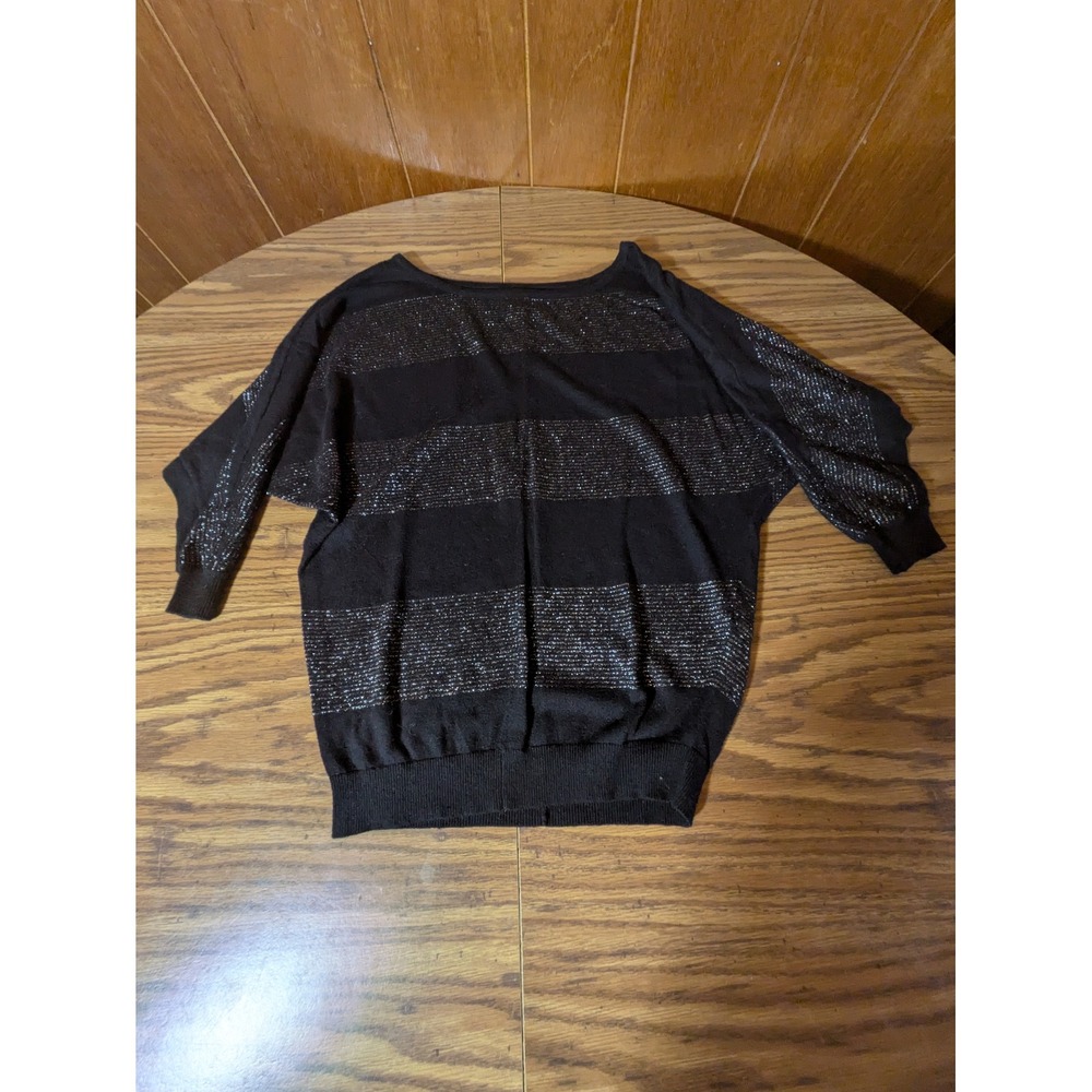 Express Black Silver Metallic Striped Dolman Sleeve Knit Sweater XS ID 42371
